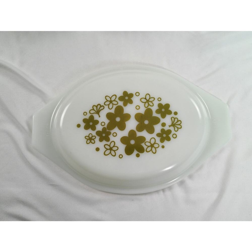 Vtg Olive Green Spring Blossom Pyrex Casserole Dish & Lid 1.5 Qt 043 Crazy Daisy - Picture 7 of 8